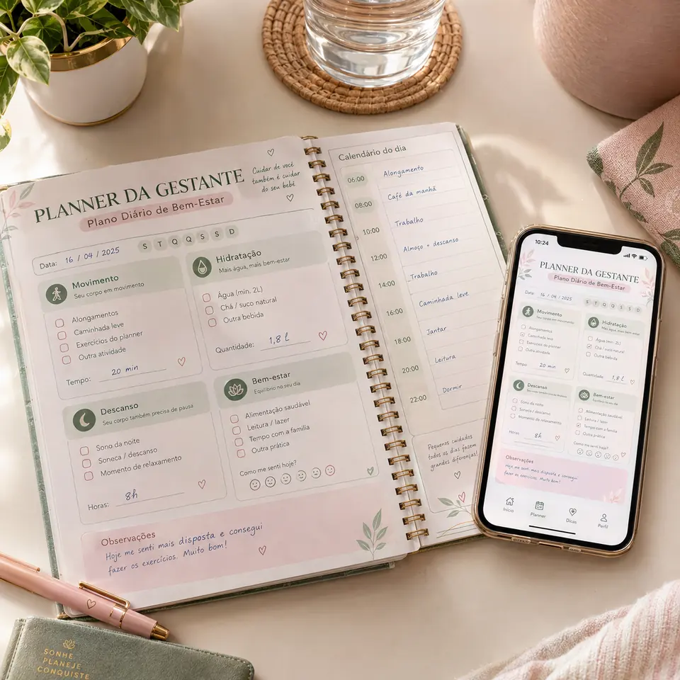 Planner diário de bem-estar da gestante