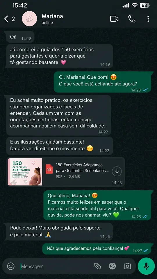 Conversa da Mariana sobre o guia de exercícios para gestantes