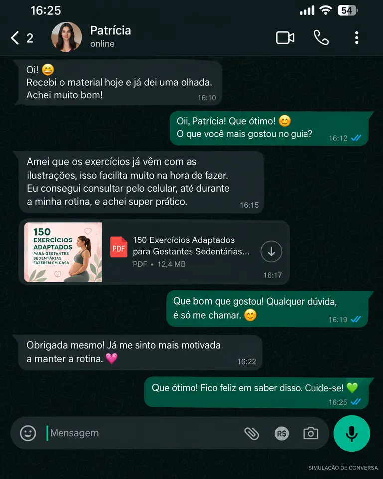 Conversa da Patrícia sobre o guia de exercícios para gestantes