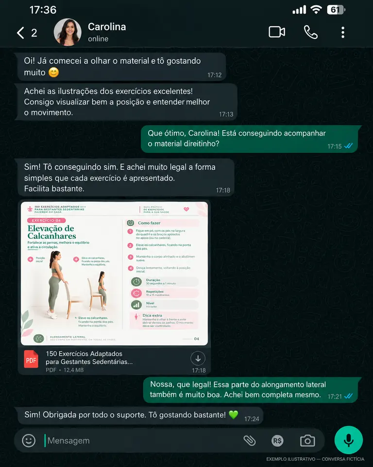 Conversa da Carolina sobre o guia de exercícios para gestantes